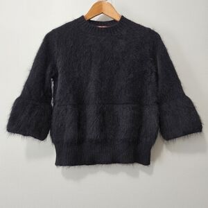 ​Max Mara Luxury Angora Wool Fuzzy Black Bell Sleeve Sweater